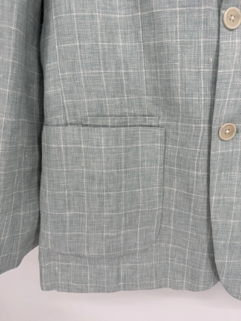 ASUKA Windowpane Blazer Cotton Linen Blend Lightweight Tailored Jacket Seafoam